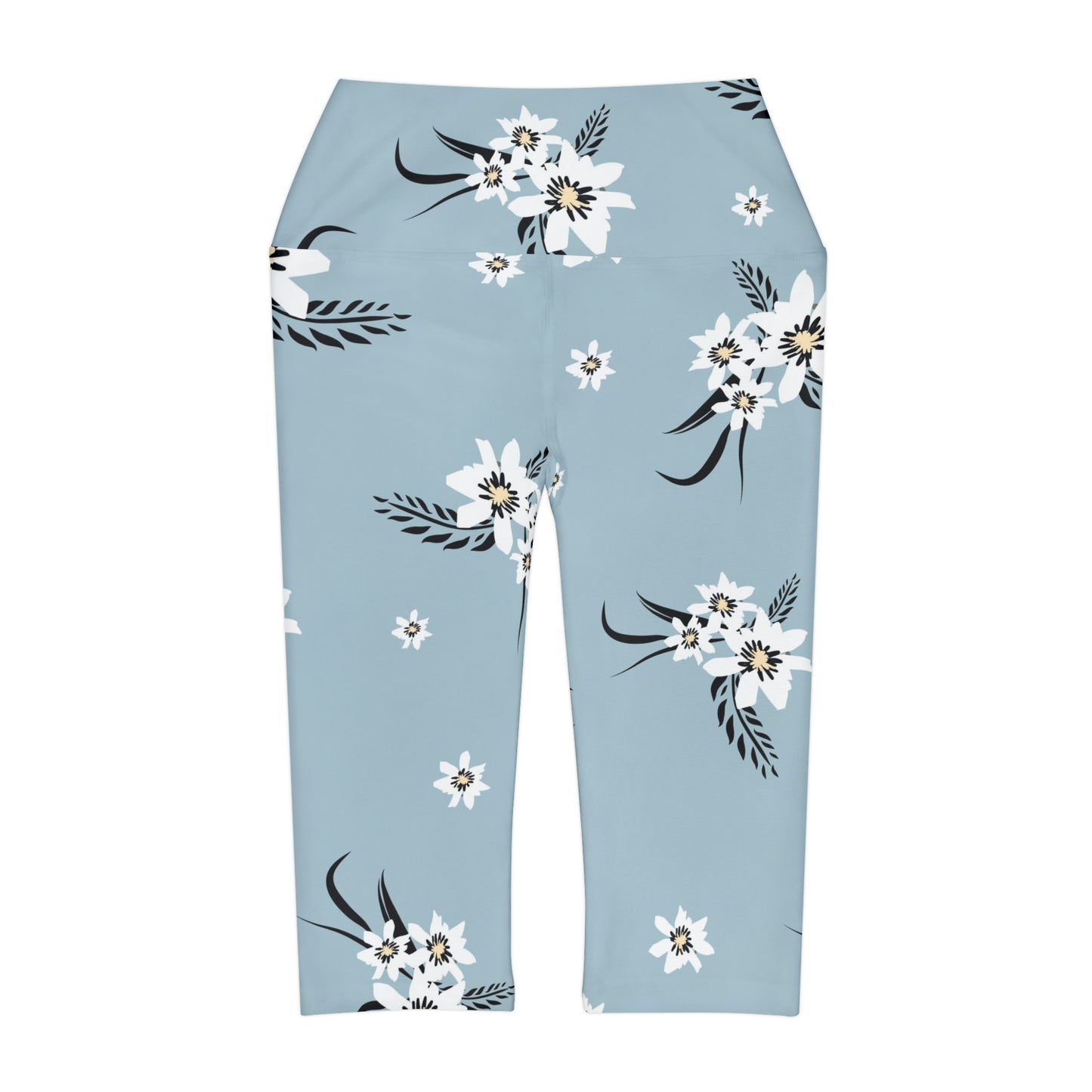 Blue Floral Yoga Capri Leggings