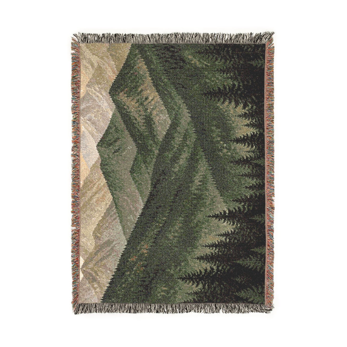 Mountain Landscape Woven Blanket — Cozy Forest Ridge Throw