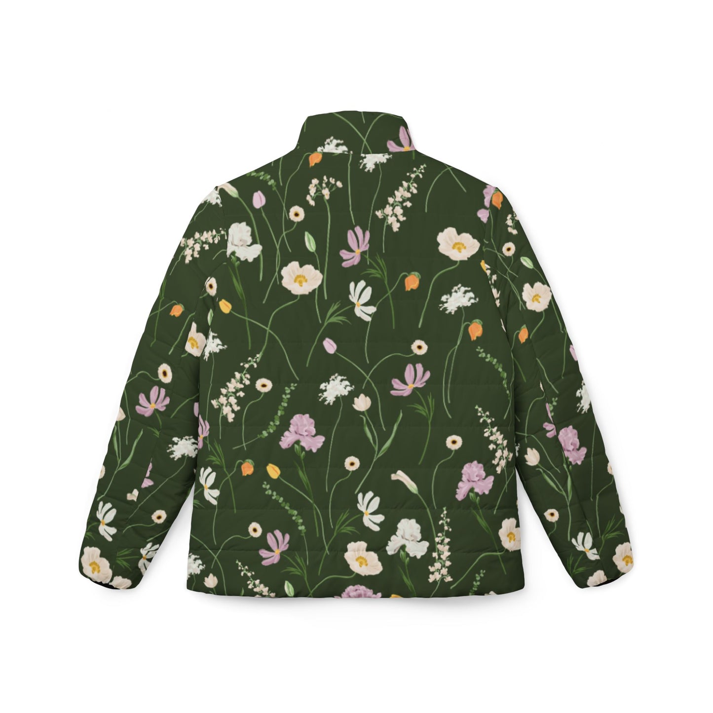 Army Green Flowers Puffer Jacket