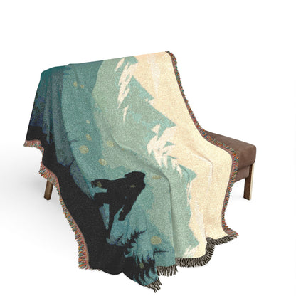 Bigfoot Mountain Woven Blanket — Sasquatch Scenic Throw for Camping & Cabin Décor