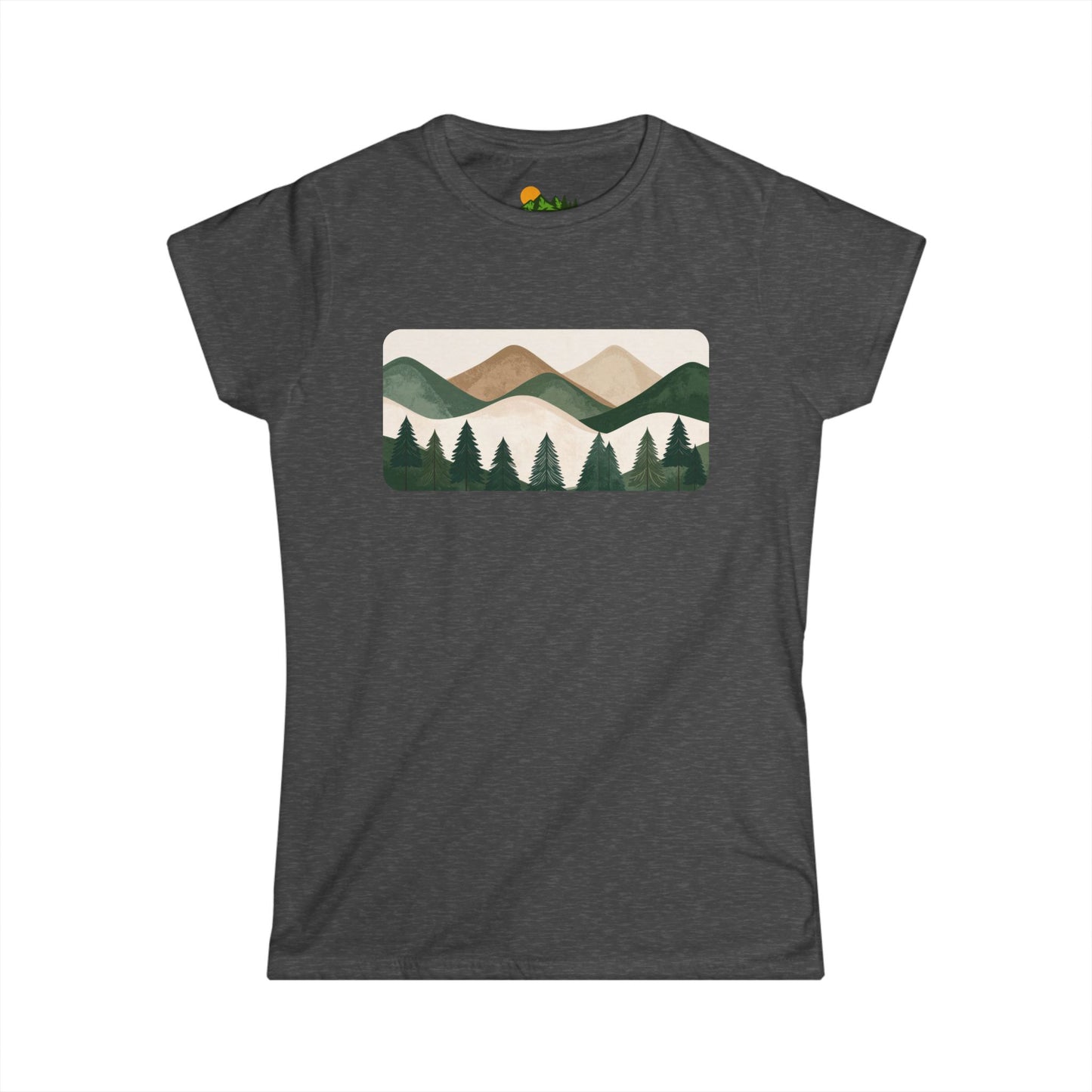 Women’s Mountain Landscape Tee — Retro Forest Graphic T-Shirt