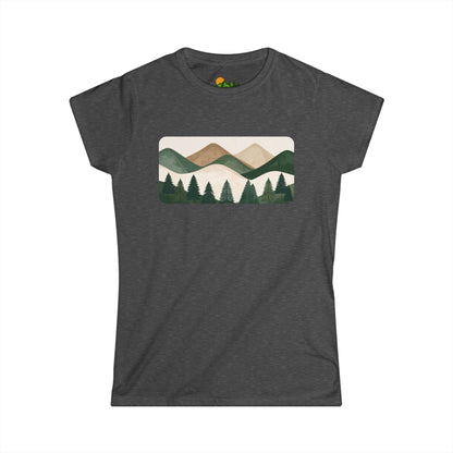 Women’s Mountain Landscape Tee — Retro Forest Graphic T-Shirt