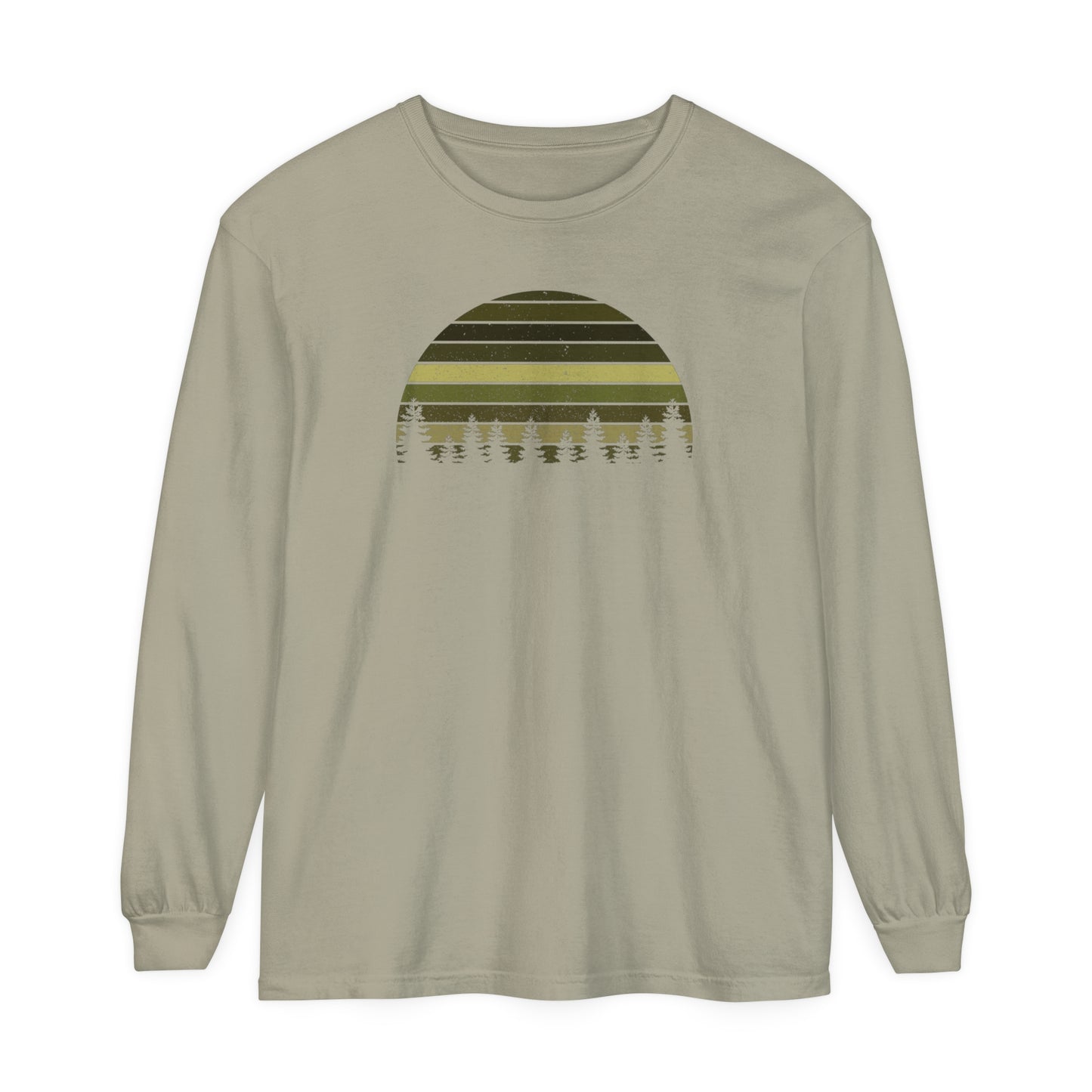 Mountain Green Pines - Unisex Garment-dyed Long Sleeve T-Shirt