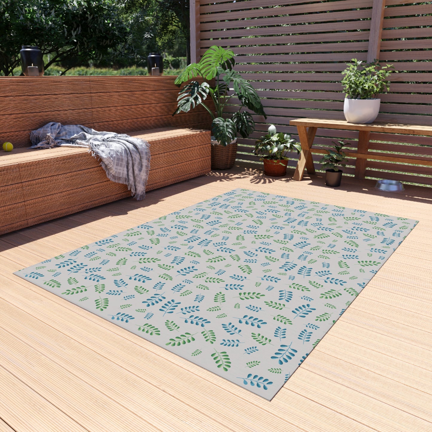 Blue Leaves Outdoor Rug