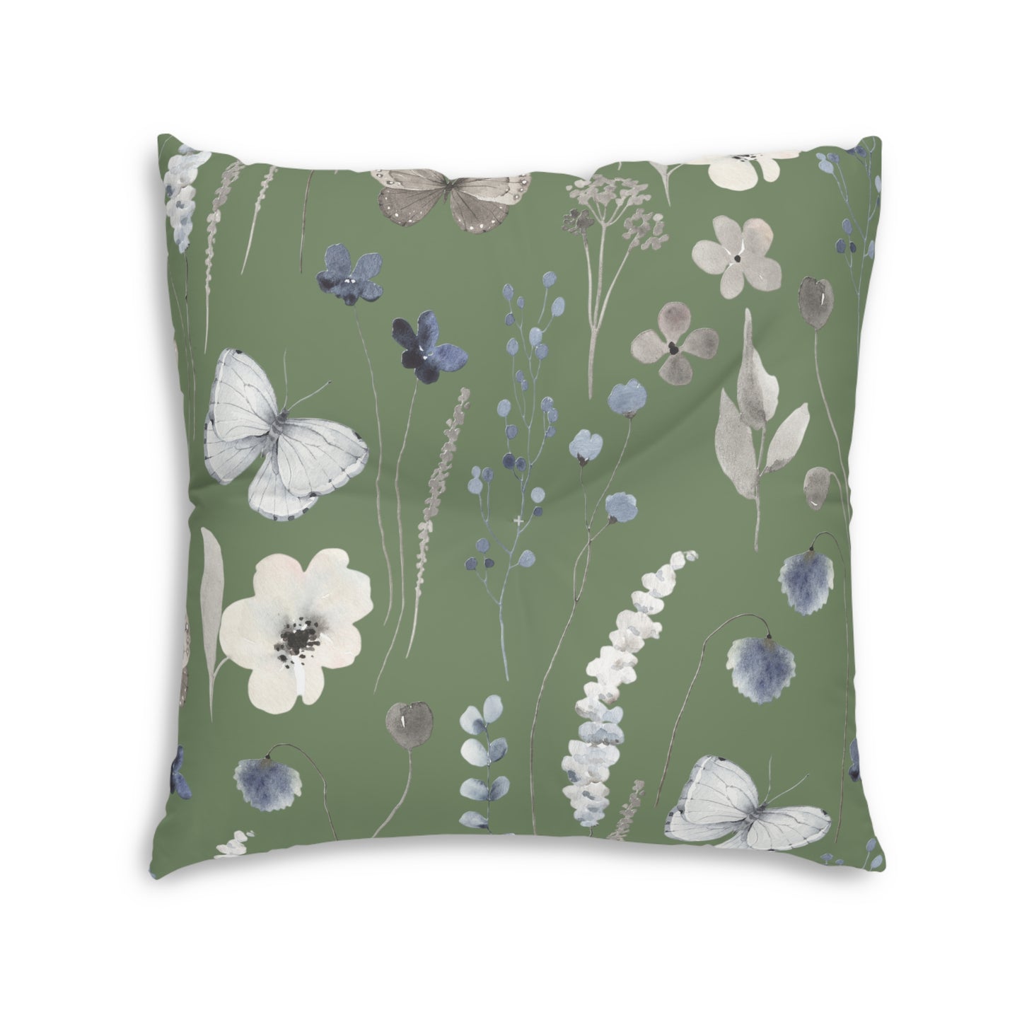 Mossy Green Tufted Floor Pillow, Square