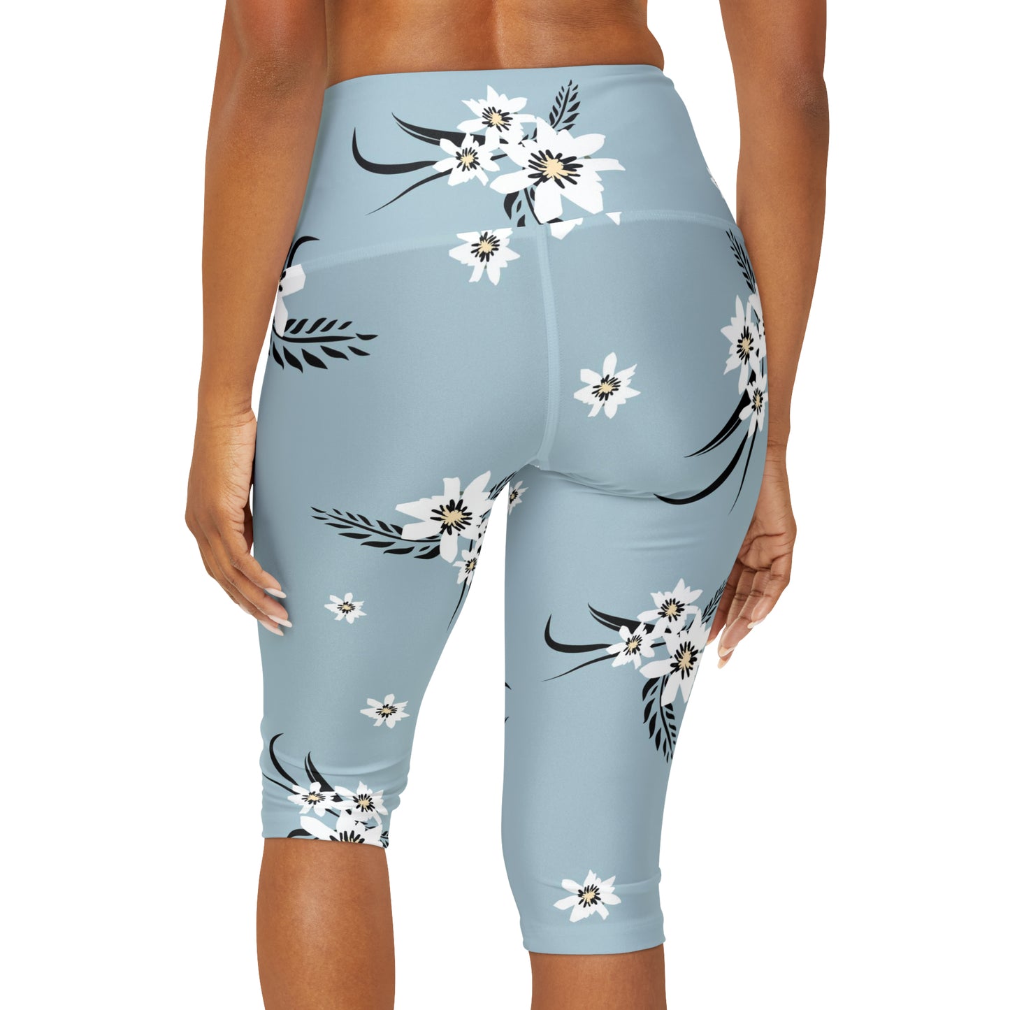 Blue Floral Yoga Capri Leggings