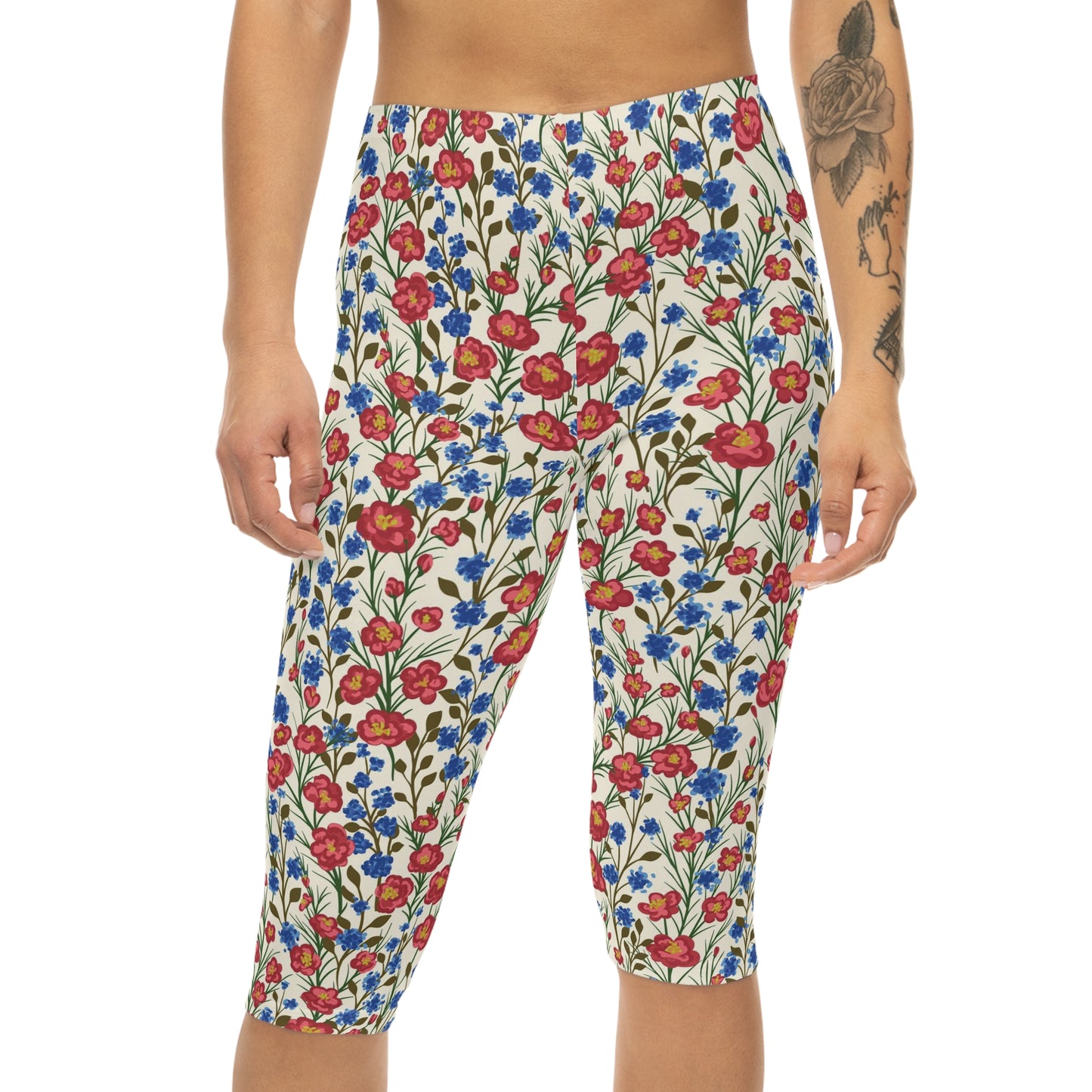 Royal Blue Flowers Women’s Capri Leggings