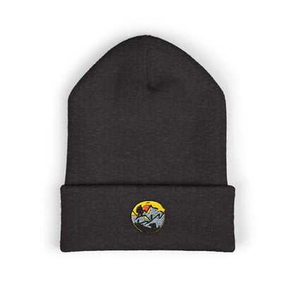 Bigfoot Mountain Embroidered Sunset Beanie — Classic Cuffed Knit Hat