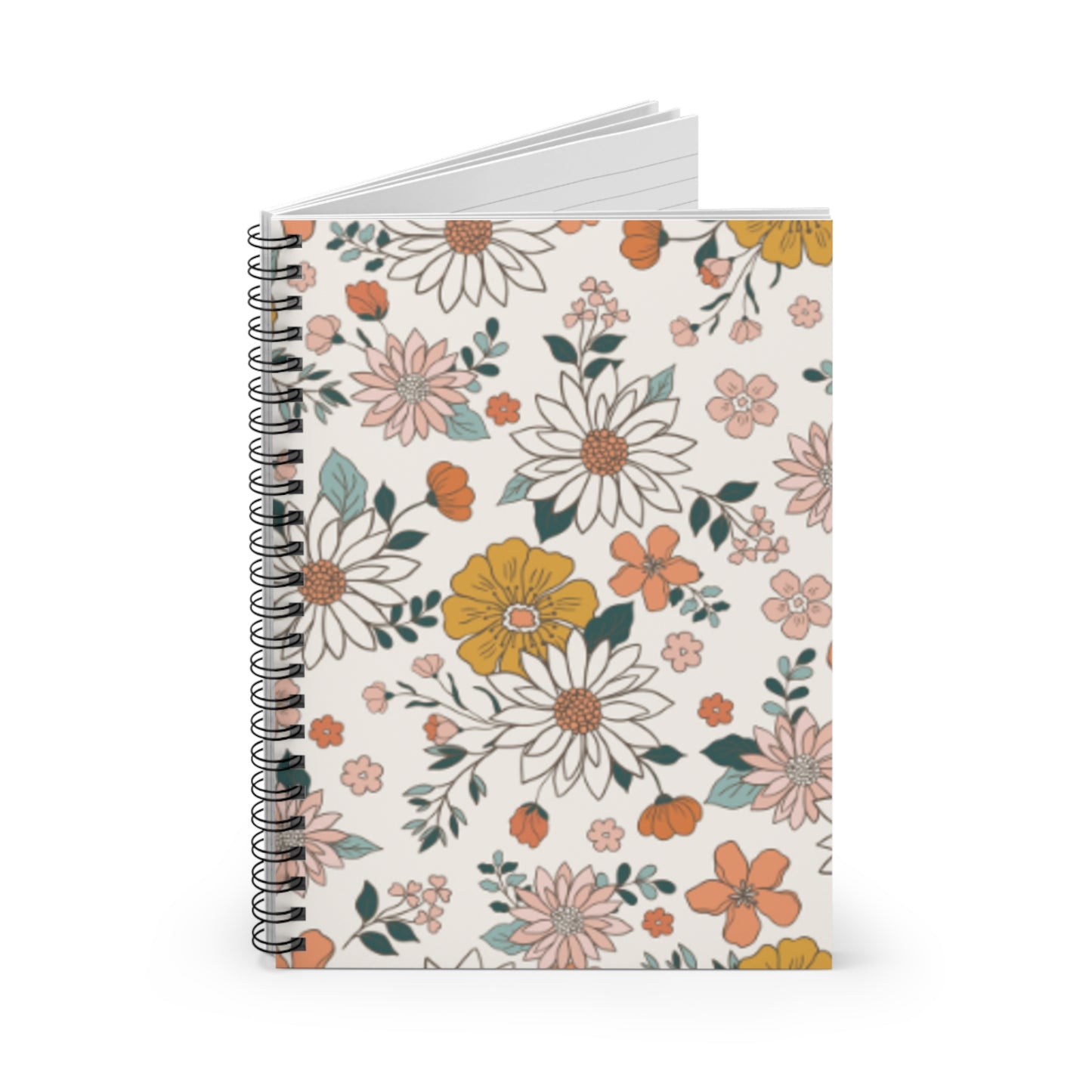 Retro Flowers Spiral Notebook - Ruled Line