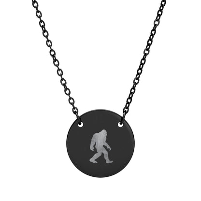 Bigfoot Circle Necklace — Engraved Sasquatch Pendant Necklace