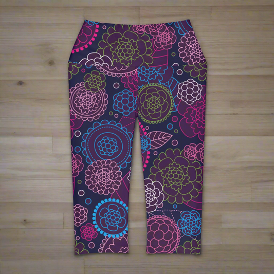 Mosaic Flower Yoga Capri Leggings