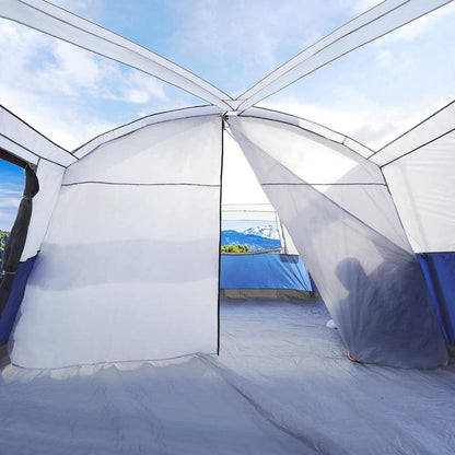 Outdoor Double Layer 14 Ft. X 9 Ft. X 82 In. 9-Person Blue Fabric Camping Tent with 2 Room and Mesh Windows