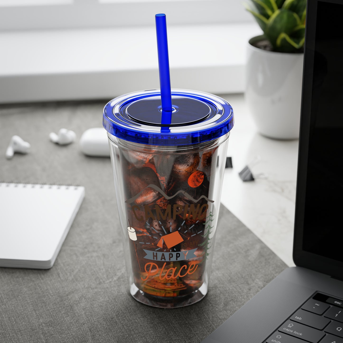 Camping is My Happy Place - Sunsplash Tumbler with Straw, 16oz