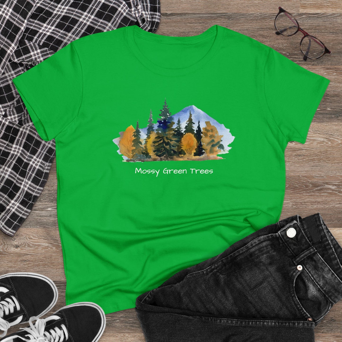 Mossy Green Trees Women's Midweight Cotton Tee