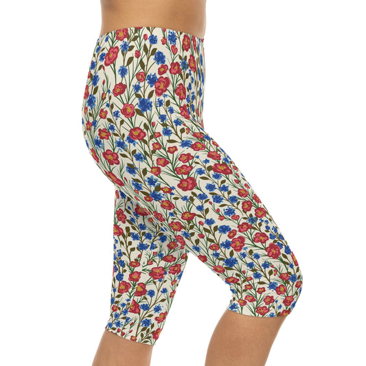 Royal Blue Flowers Women’s Capri Leggings