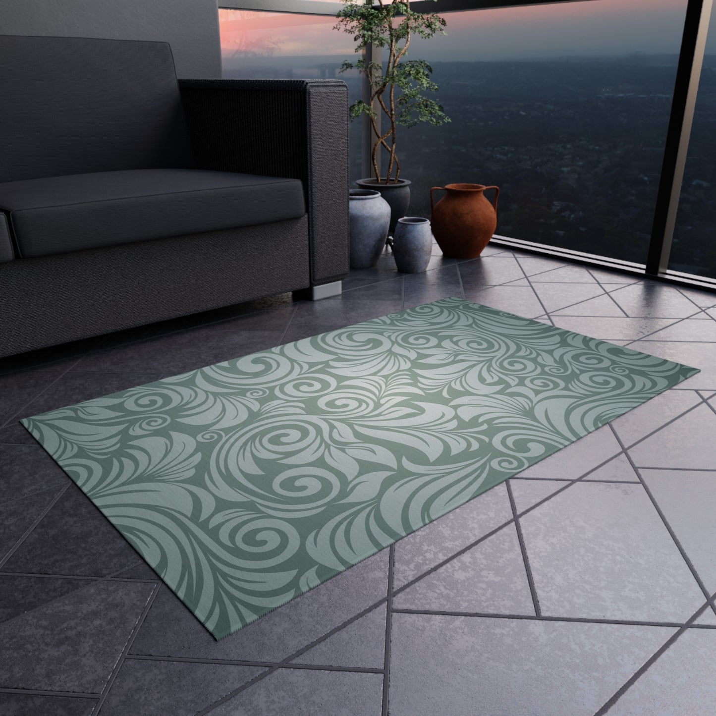 Paisley Green Outdoor Rug