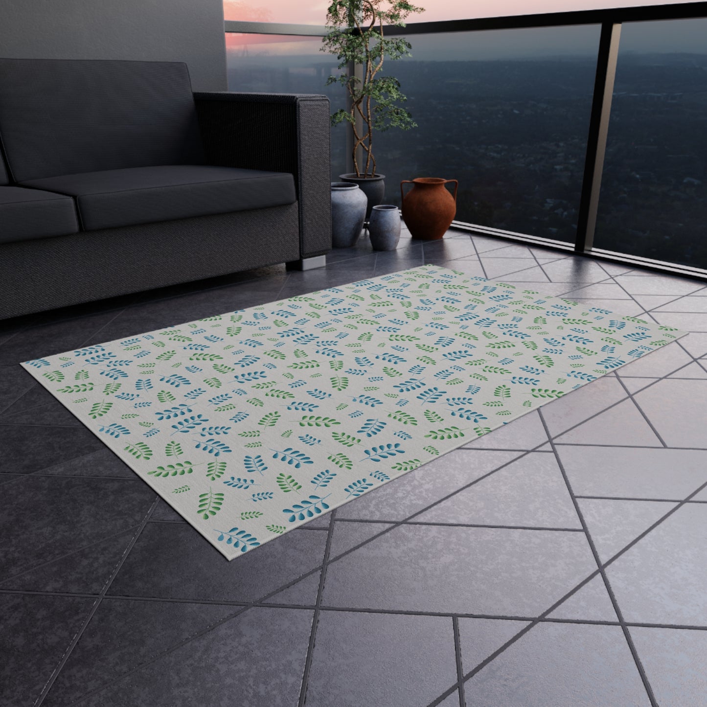 Blue Leaves Outdoor Rug