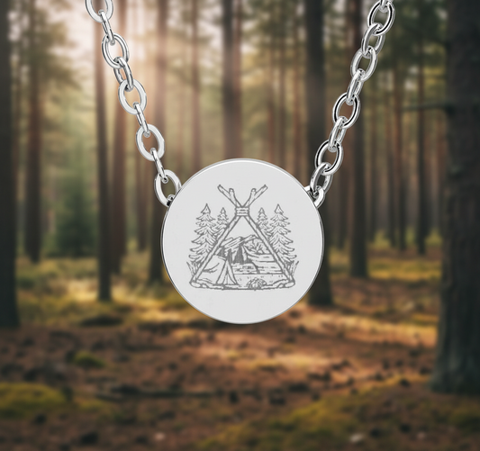 Go Camp Mini Circle Necklace — Engraved Pendant for Outdoor Lovers