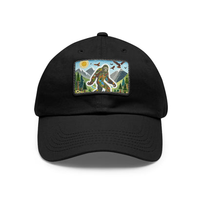 Bigfoot Leather Patch Hat — Rectangle Rustic Sasquatch Cap