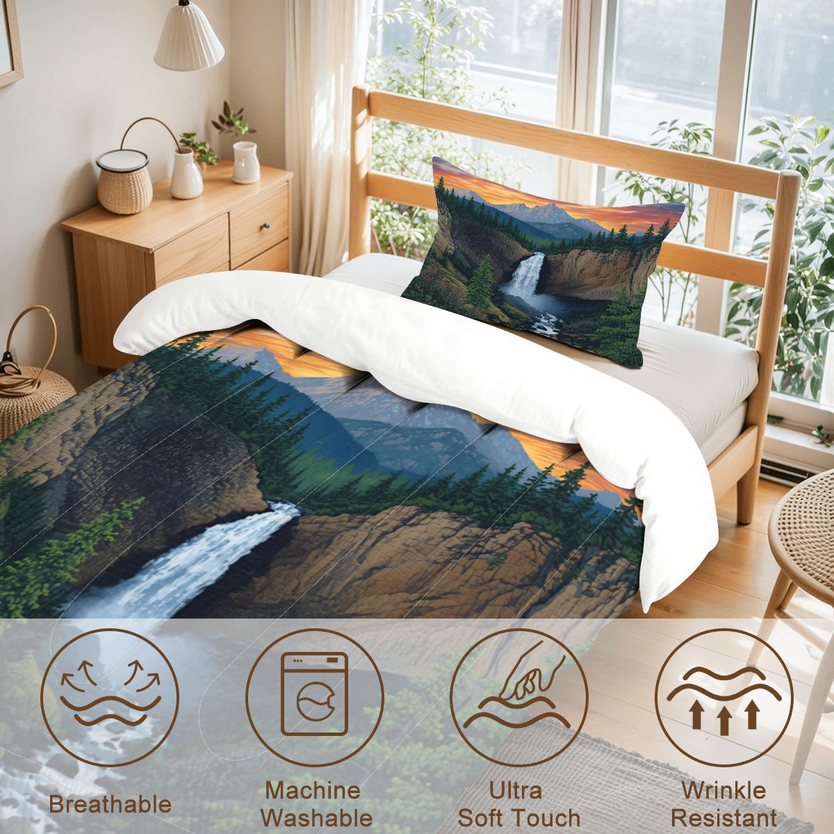 Mountain Waterfall Twin Comforter Set  - 3 Pcs Set