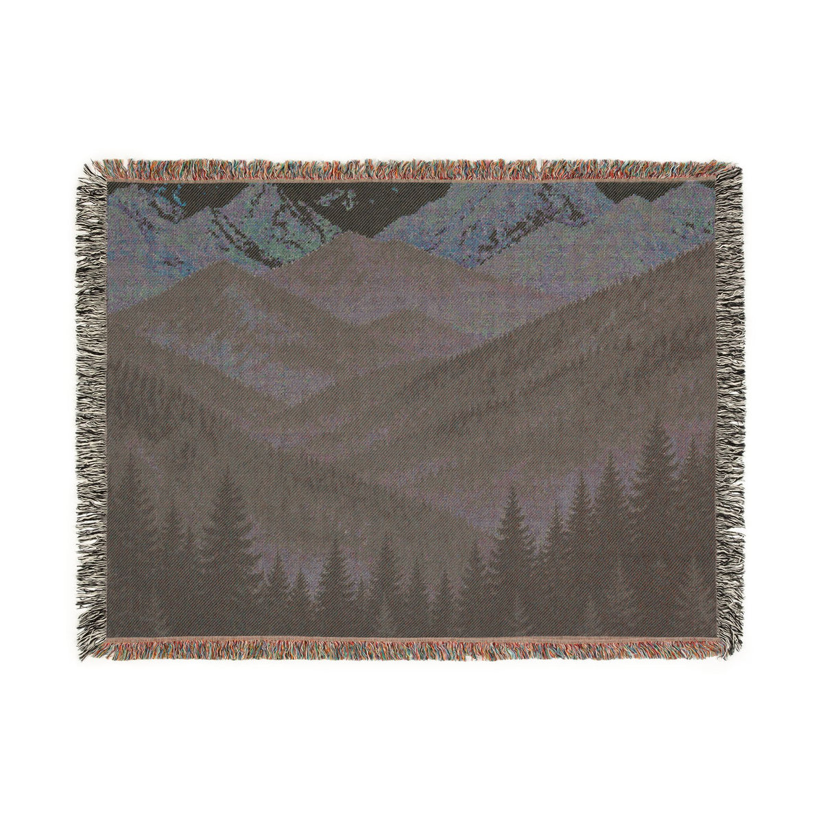 Mountain Landscape Woven Blanket — Cozy Forest Ridge Throw