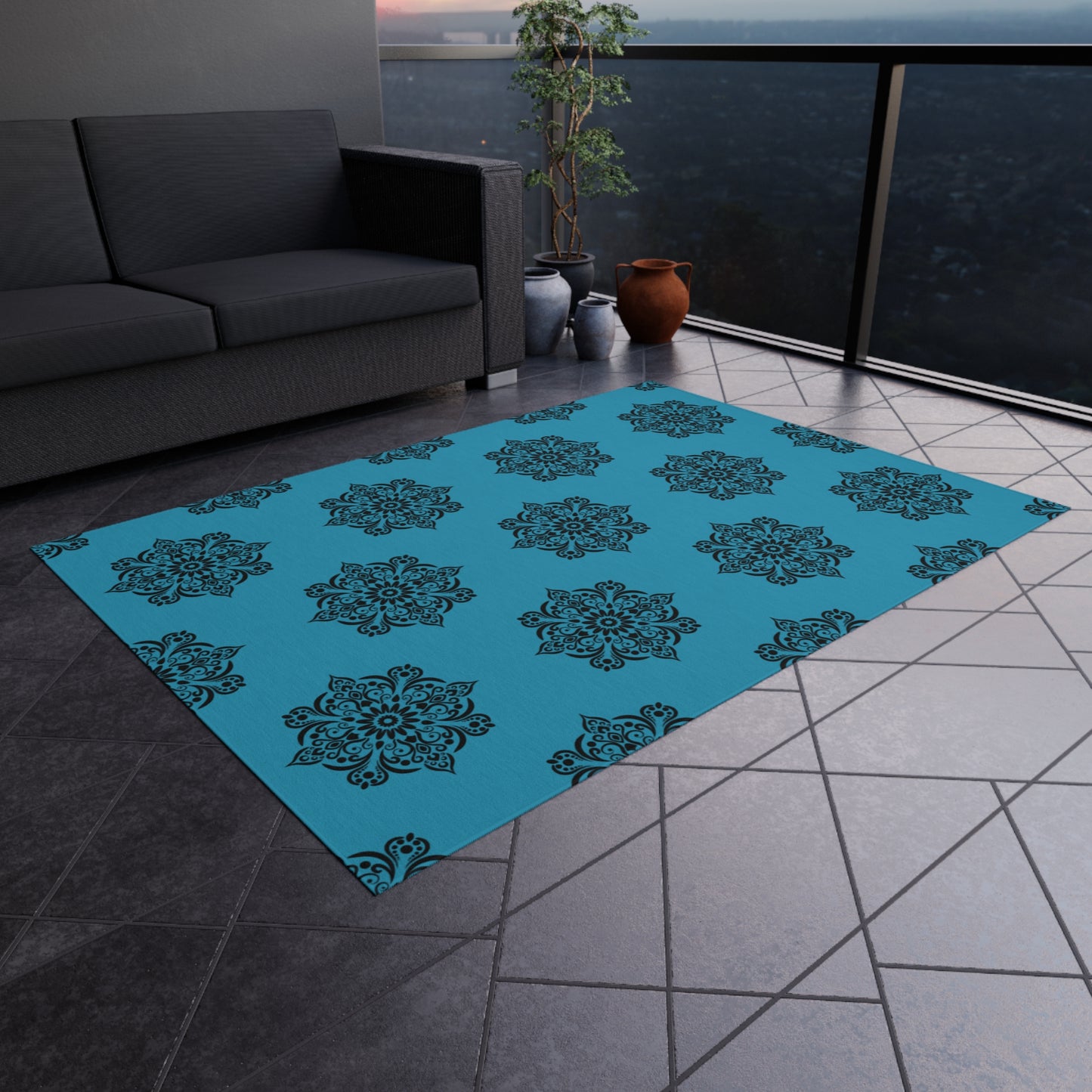 Medallion Blue Outdoor Rug