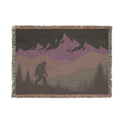 Bigfoot Mountain Woven Blanket — Sasquatch Scenic Throw for Camping & Cabin Décor