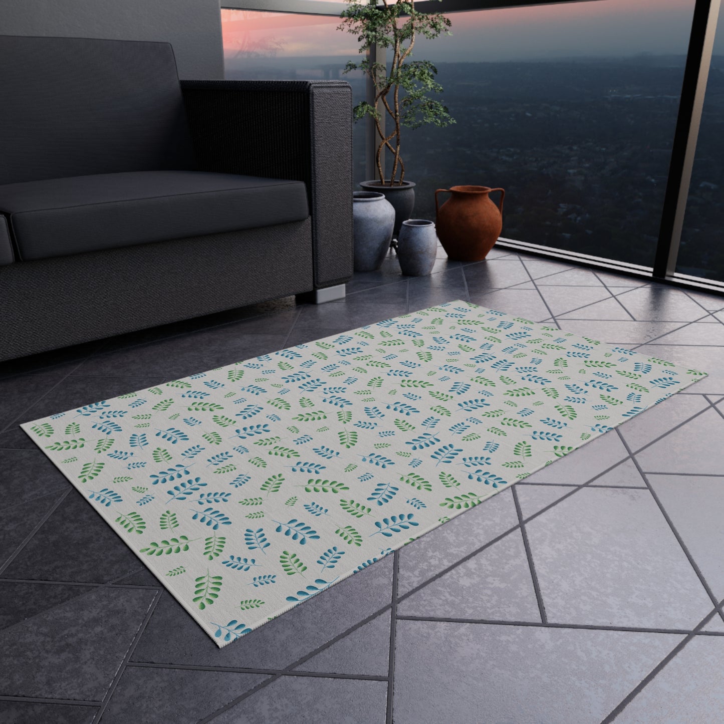 Blue Leaves Outdoor Rug