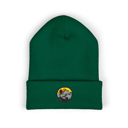 Bigfoot Mountain Embroidered Sunset Beanie — Classic Cuffed Knit Hat