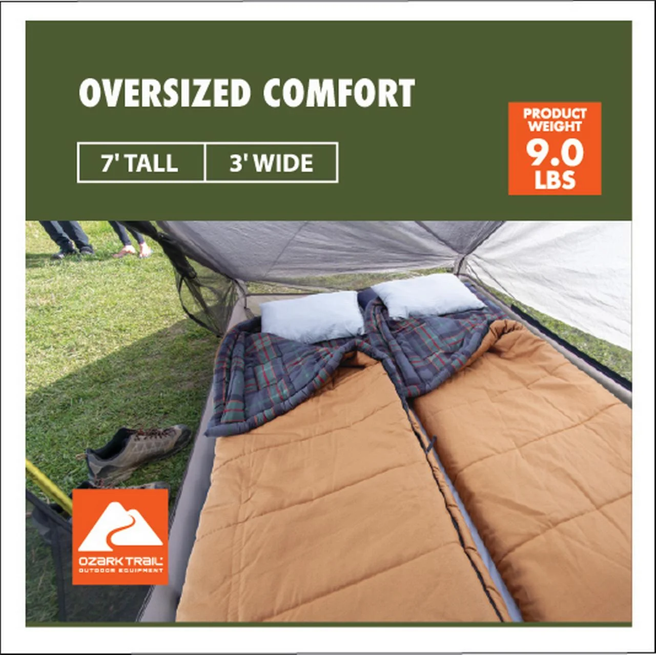 Ozark Trail 15 Degree Cold Weather Rectangle Canvas Sleeping Bag, 84”X36”, Tan