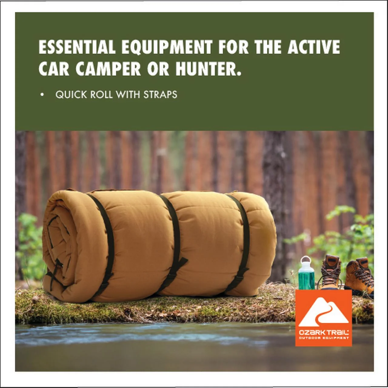 Ozark Trail 15 Degree Cold Weather Rectangle Canvas Sleeping Bag, 84”X36”, Tan