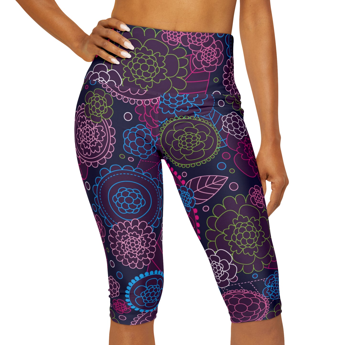 Mosaic Flower Yoga Capri Leggings