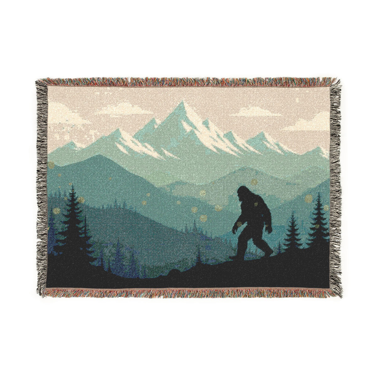 Bigfoot Mountain Woven Blanket — Sasquatch Scenic Throw for Camping & Cabin Décor