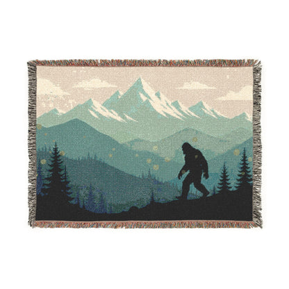 Bigfoot Mountain Woven Blanket — Sasquatch Scenic Throw for Camping & Cabin Décor