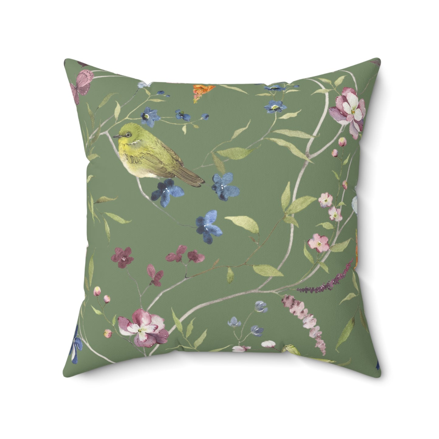 Green Bird Spun Polyester Square Pillow