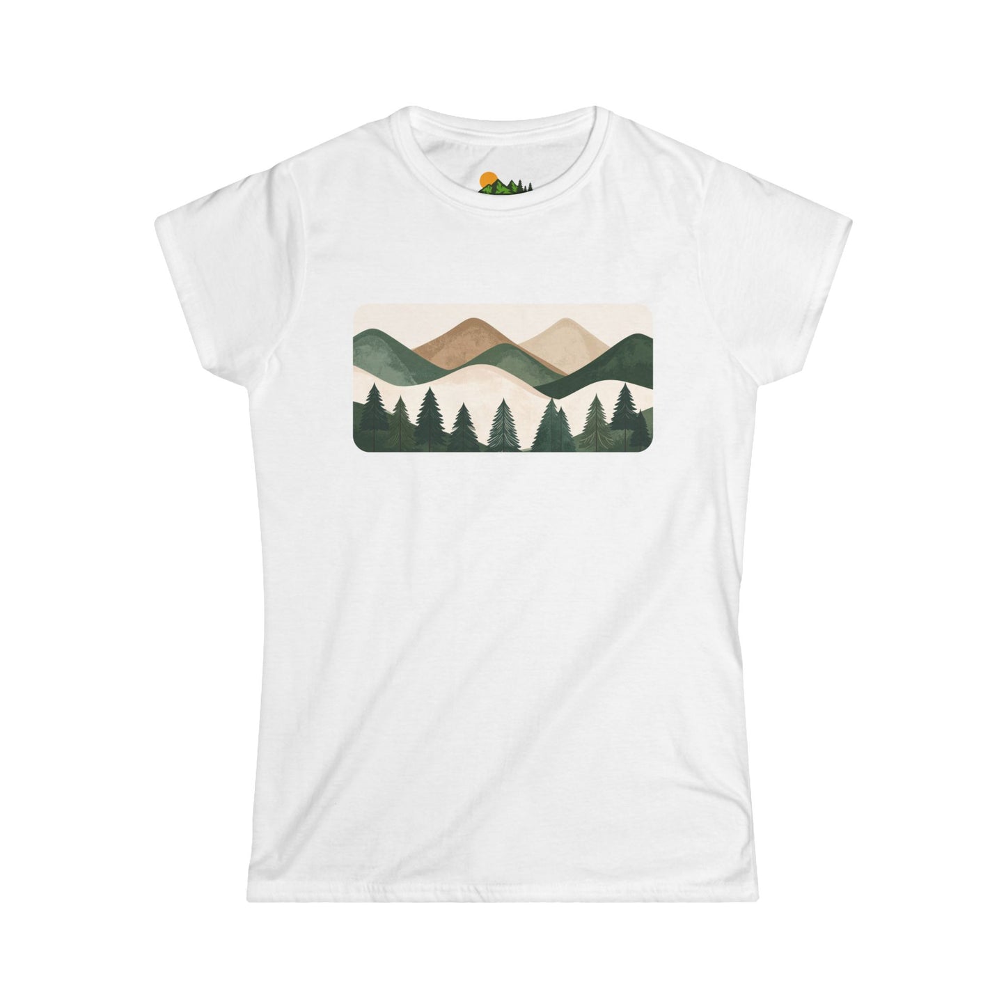 Women’s Mountain Landscape Tee — Retro Forest Graphic T-Shirt
