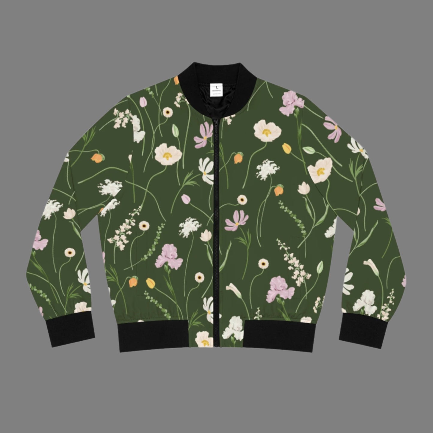 Army Green Flowers - Women's Bomber Jacket