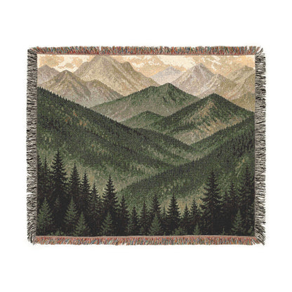 Mountain Landscape Woven Blanket — Cozy Forest Ridge Throw