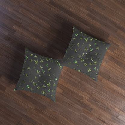 Square Floor Pillow - Green Leaves Design