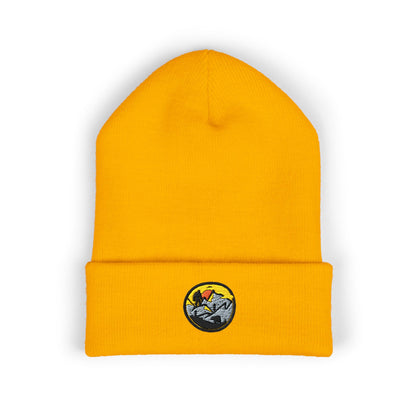 Bigfoot Mountain Embroidered Sunset Beanie — Classic Cuffed Knit Hat