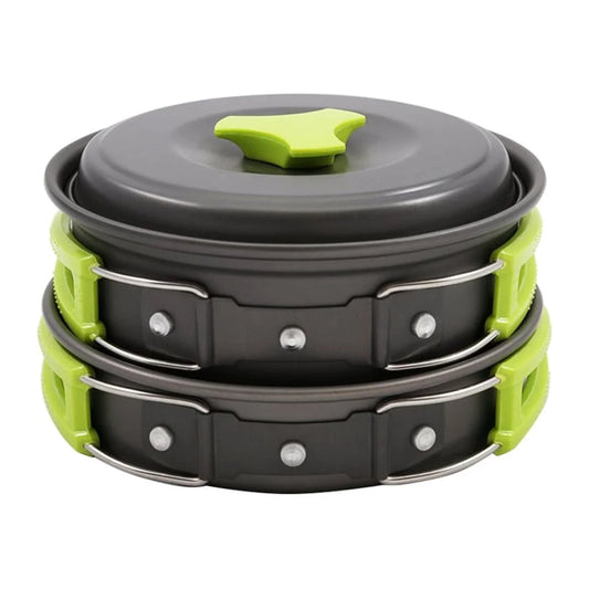 Black Alumina Outdoor Cookware Set for Camping with 10Pcs Including Pot Pan Bowl Lightweight and Durable 12 Person