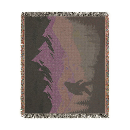Bigfoot Mountain Woven Blanket — Sasquatch Scenic Throw for Camping & Cabin Décor