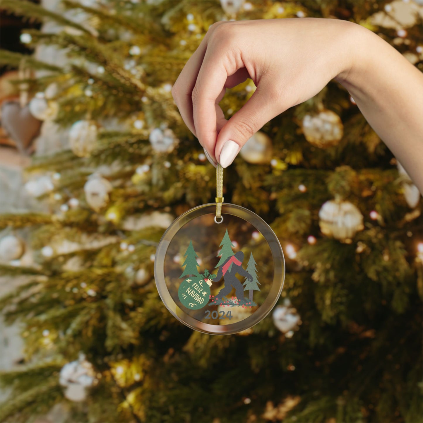 Feliz Navidad Bigfoot Glass Ornaments