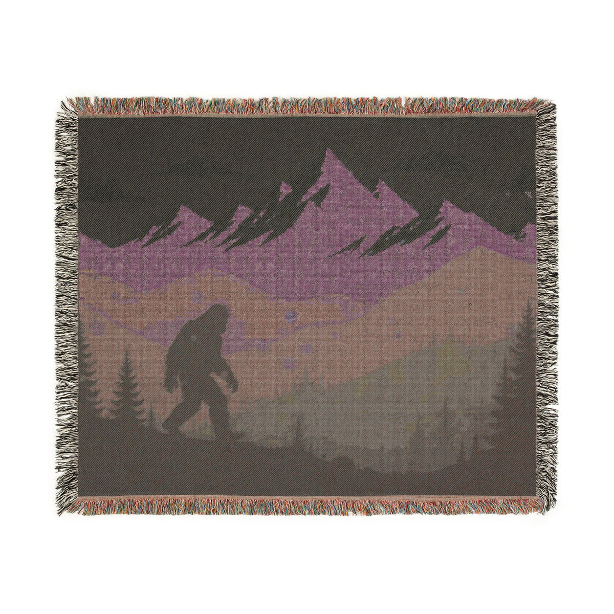 Bigfoot Mountain Woven Blanket — Sasquatch Scenic Throw for Camping & Cabin Décor