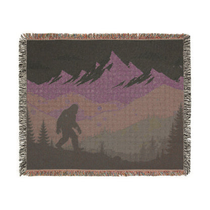Bigfoot Mountain Woven Blanket — Sasquatch Scenic Throw for Camping & Cabin Décor