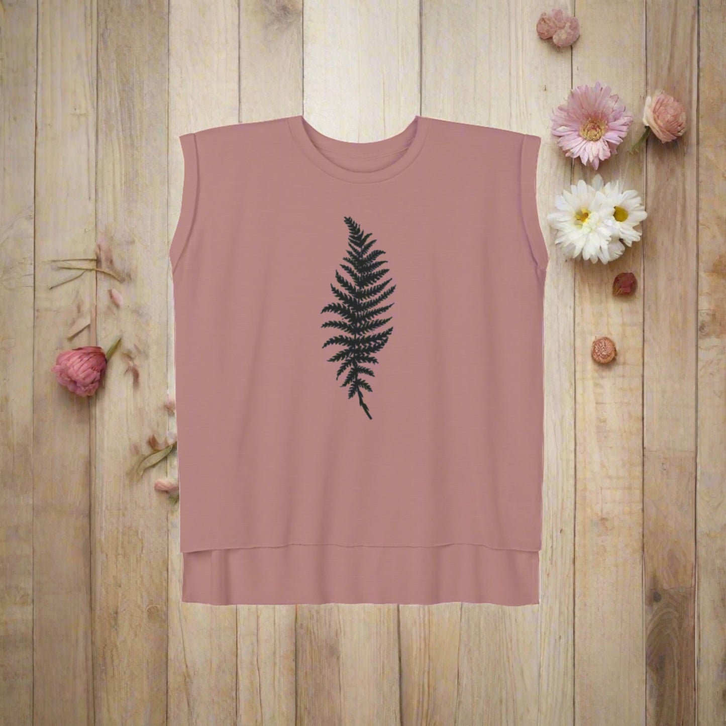 Fern Kinda Day Women’s Flowy Rolled Cuffs Muscle Tee