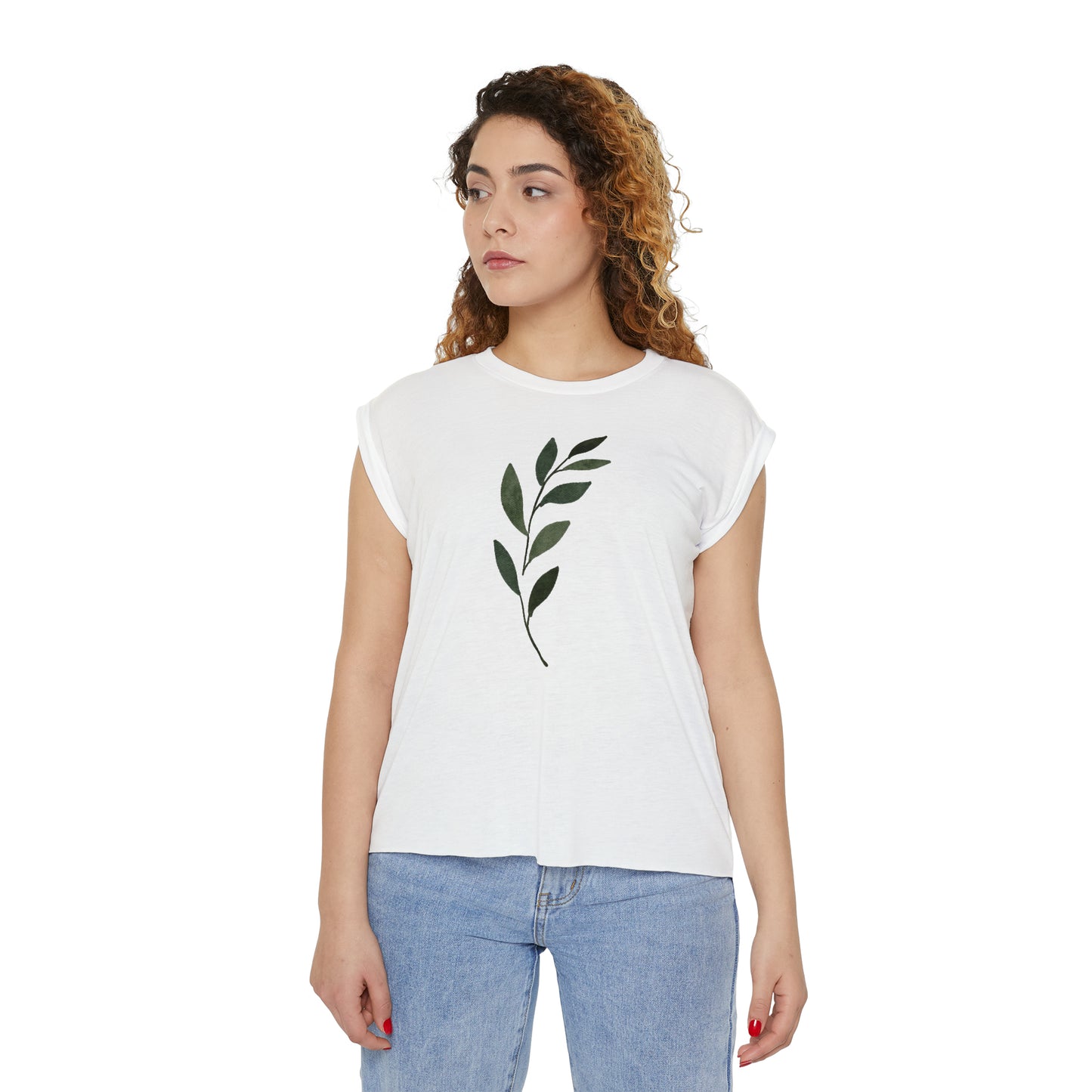 Green Leaf Women’s Flowy Rolled Cuffs Muscle Tee