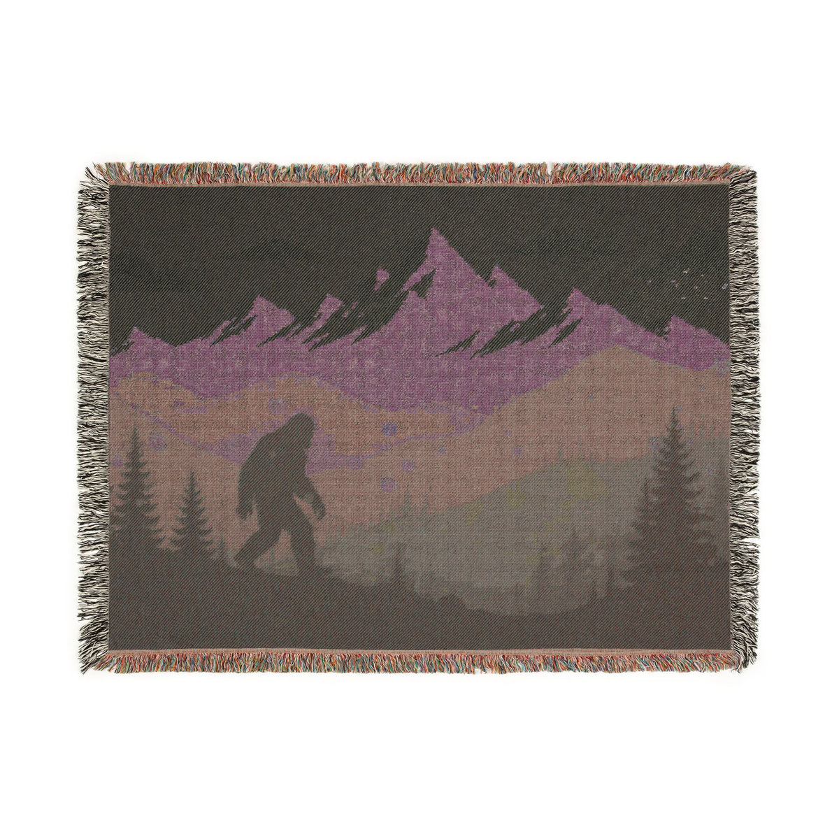 Bigfoot Mountain Woven Blanket — Sasquatch Scenic Throw for Camping & Cabin Décor