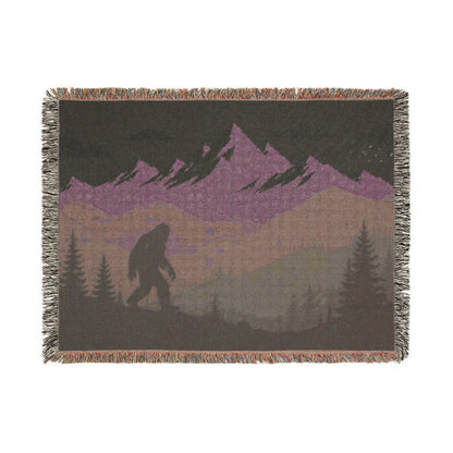 Bigfoot Mountain Woven Blanket — Sasquatch Scenic Throw for Camping & Cabin Décor