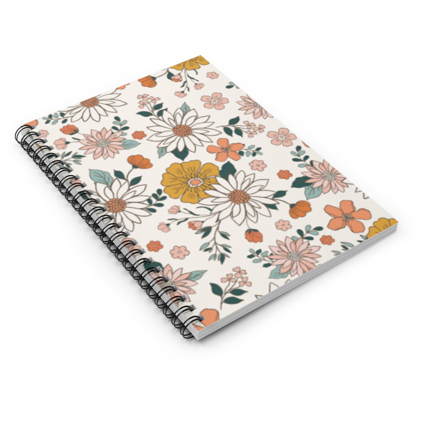 Retro Flowers Spiral Notebook - Ruled Line